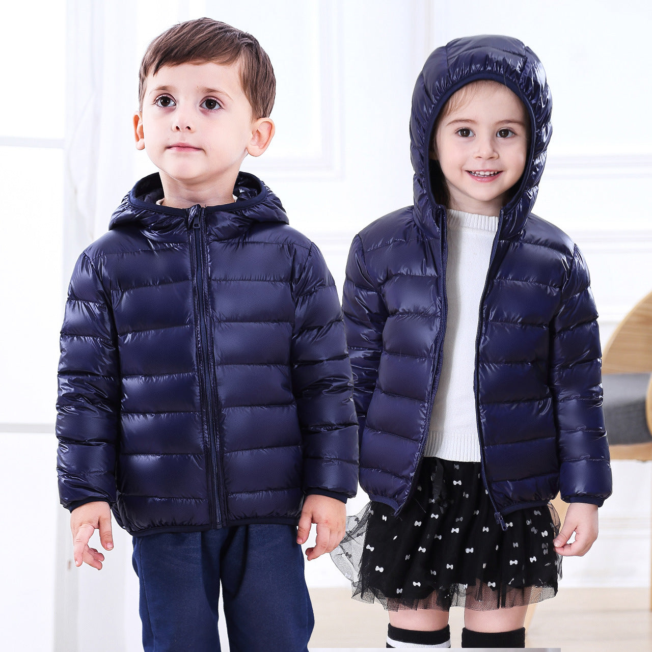 Children's Down Jacket Lightweight Medium And Large Children's Feather Short Hooded Jacket