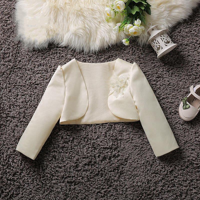 Girls' Long-Sleeved Dress Cardigan Children'S Princess Dress With Shawl Flower Girl Wedding Cloak - Tokcobstore