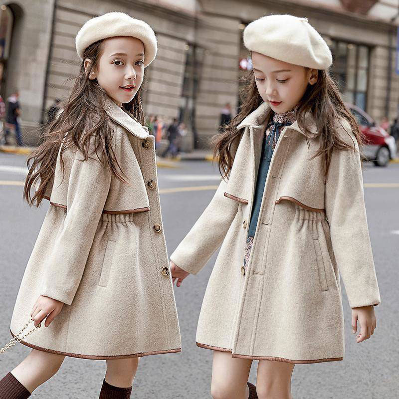 Older Children's Solid Color Woolen Coat, British Fashion Mid-length Coat, Waist Thickened - Tokcobstore