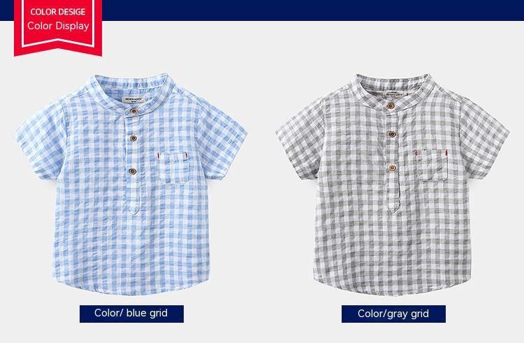 Children's Cotton Blue Short-sleeved Shirt Fashion Casual Short-sleeved Plaid Shirt