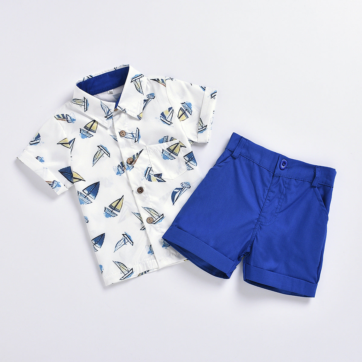 Summer Sailing Print Short-sleeved Shirt Suit Children's Shirt Shorts - Tokcobstore
