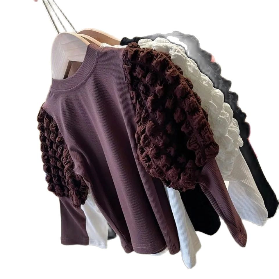 New White Shirt Top With Bubble Sleeves - Tokcobstore