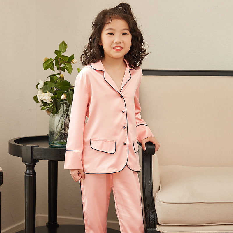 Thin Children's Loungewear Long Sleeve Silk Pajamas Summer Boys 'and Girls' Pajamas Suit - Tokcobstore