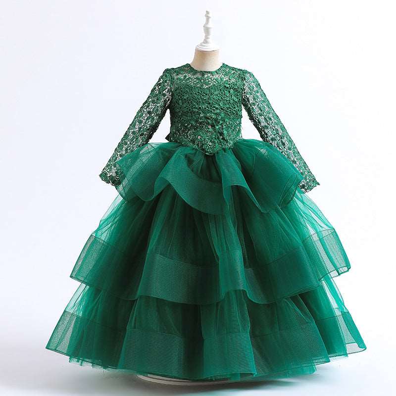 New Western-style Long-sleeved Sequin Children's Gauze Princess Skirt