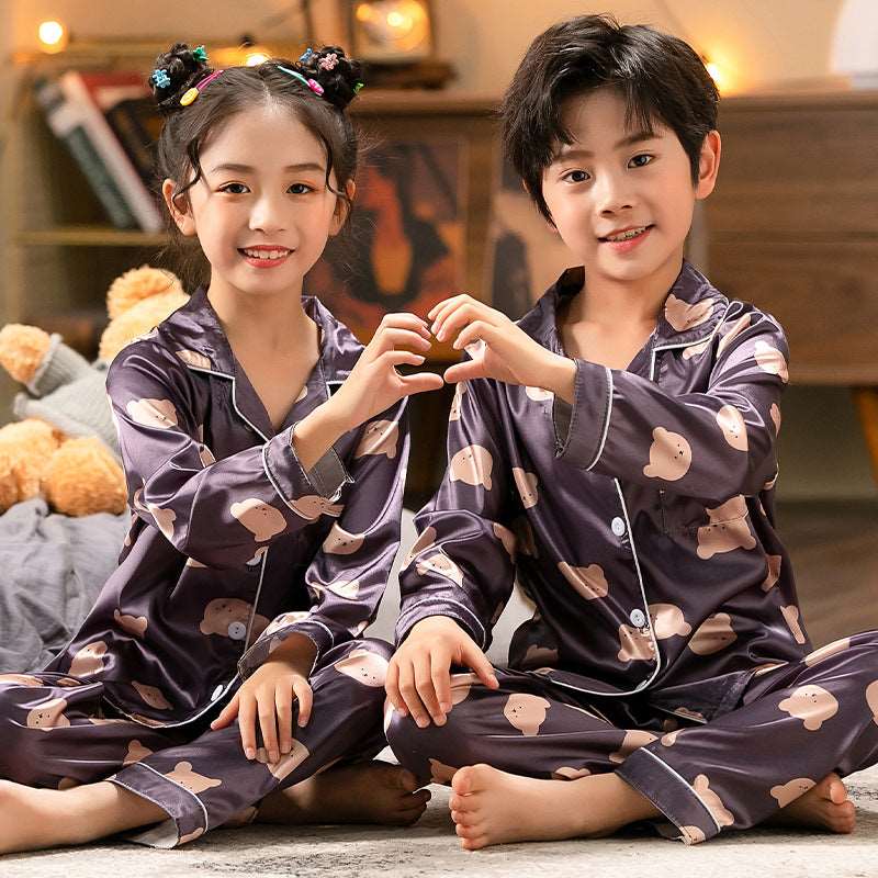 Pajamas Girls Boys And Girls Ice Silk Middle And Large Children's Homewear Set