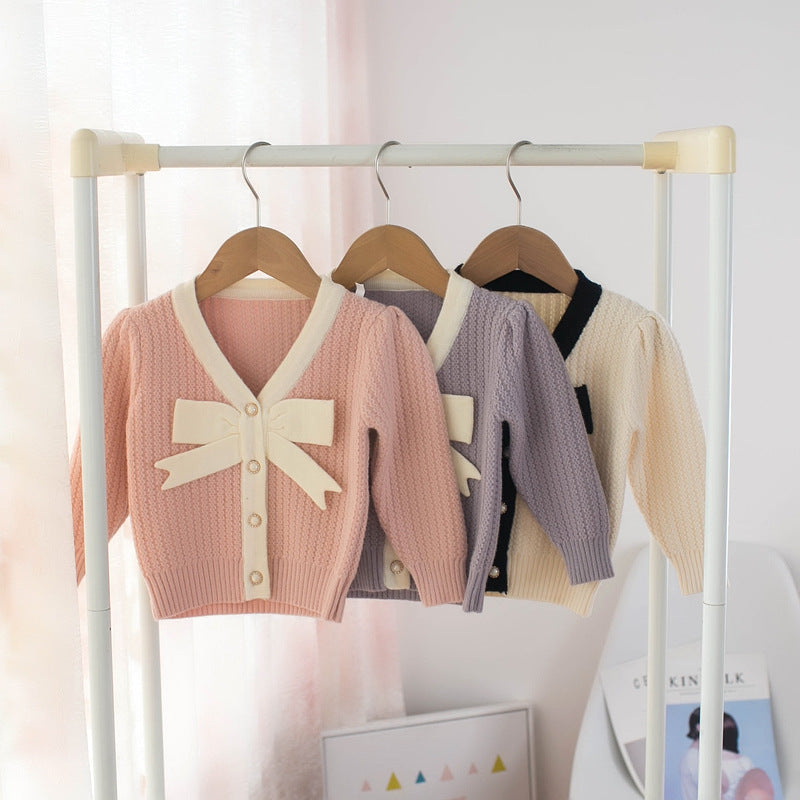 Girls Cardigan Bow Top Sweater Autumn And Winter