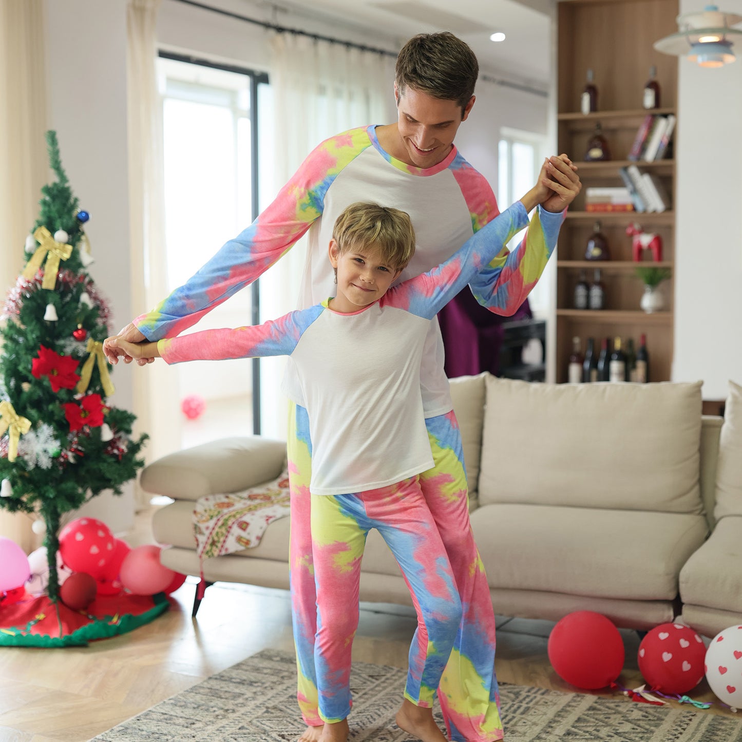 Christmas Tie-dye Printed Long-sleeved Pajamas Two-piece Parent-child Set