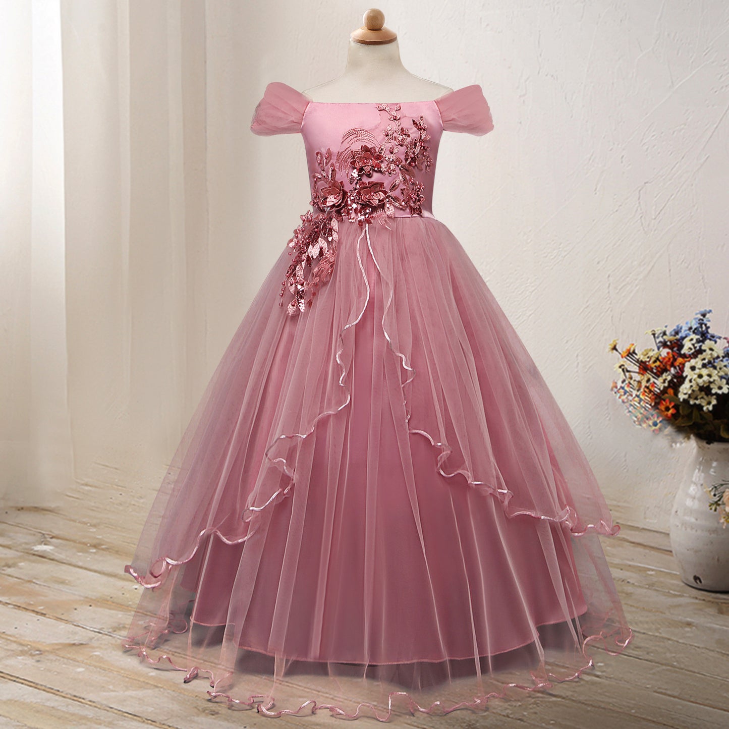 One-shoulder Princess Flower Dress Costume - Tokcobstore