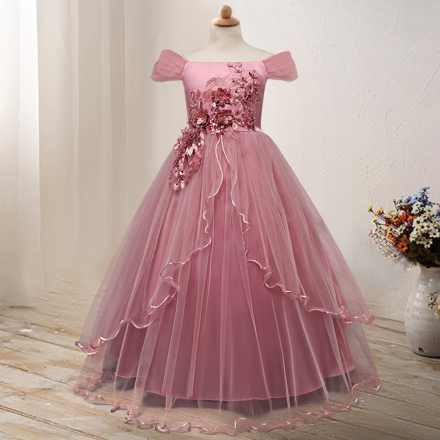 One-shoulder Princess Flower Dress Costume - Tokcobstore