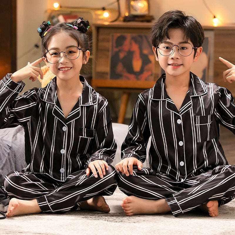 Pajamas Girls Boys And Girls Ice Silk Middle And Large Children's Homewear Set