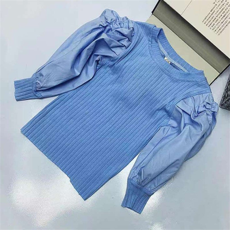 Girls' Solid Color Puff Sleeve Bottoming Shirt