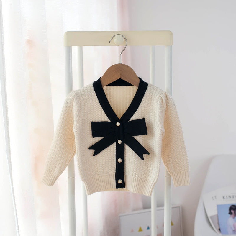 Girls Cardigan Bow Top Sweater Autumn And Winter