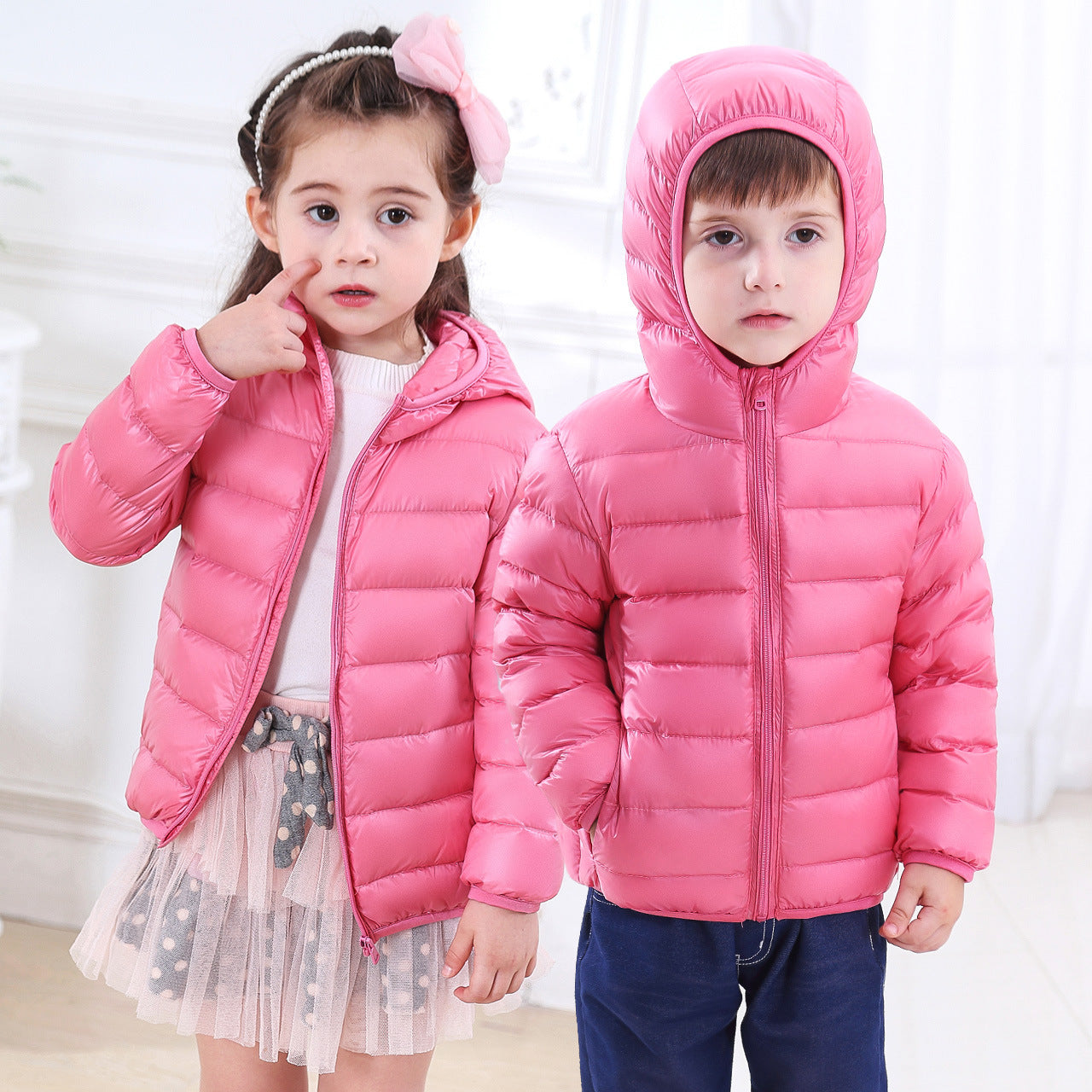 Children's Down Jacket Lightweight Medium And Large Children's Feather Short Hooded Jacket