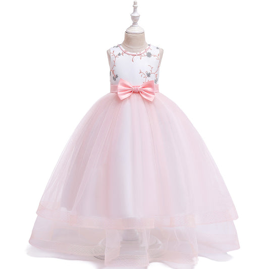 Children's Dress Birthday Girl Embroidered Net Yarn Long Skirt