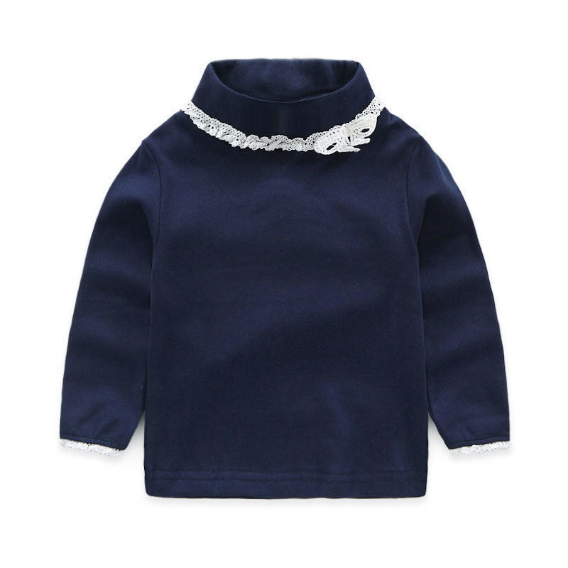 Bow-knot T-shirt Korean Girl Children's Fashion Western Style Children's Lace Bottoming Shirt