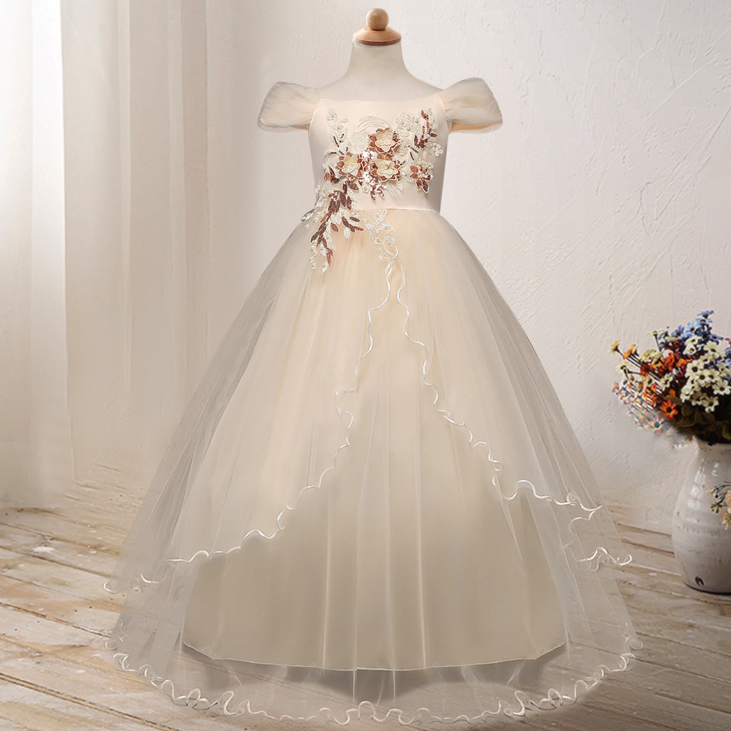 One-shoulder Princess Flower Dress Costume - Tokcobstore