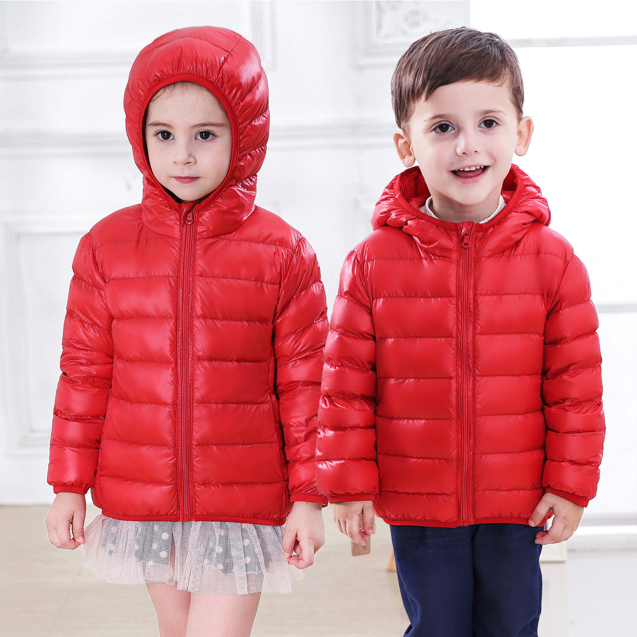 Children's Down Jacket Lightweight Medium And Large Children's Feather Short Hooded Jacket