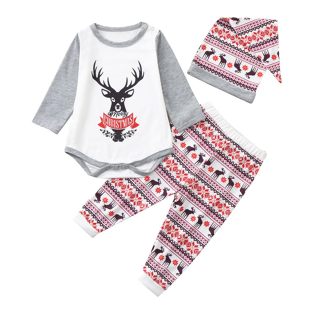 Christmas Elk Printed Parent Child Long Sleeve Pajamas Set Home Service