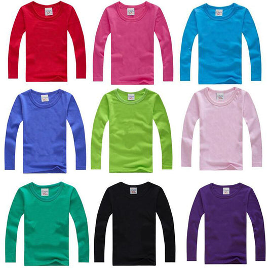 Autumn Children's Round Neck Solid Color Long-sleeved T-shirt