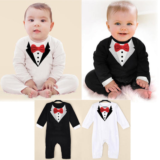 Boys Bow Tie Gentleman Long Sleeve Romper