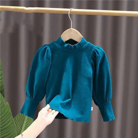 Girls Stand Collar Long Sleeve Puff Sleeves