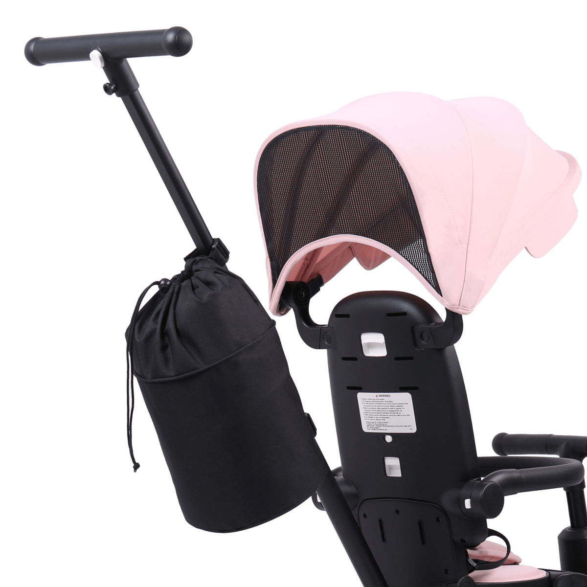 Foryourlittleone Xplor Trike - Storage Bag attached to trike handle, featuring a black drawstring design for convenient stora