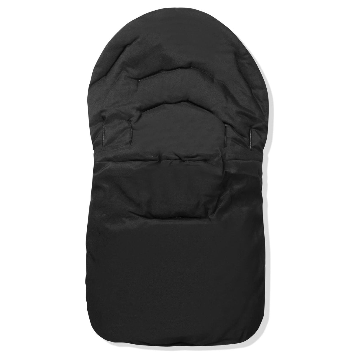 Universal Car Seat Footmuff in black, designed to fit all 3 and 5 point harnesses, featuring a cozy, padded interior.